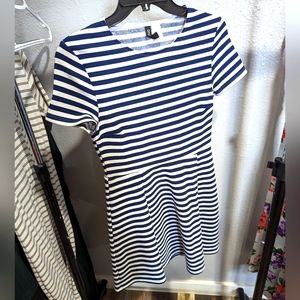 H&M Divided Navy and White Striped Mini Dress Size 8